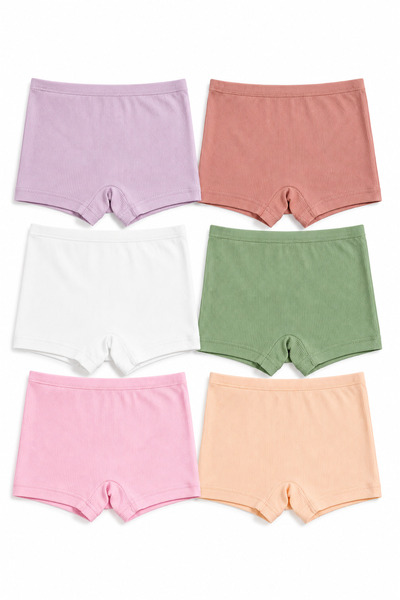 westicgiyim Girls' Boxer 6-Piece Pack Ribbed Modal 48% Cotton 47% Modal Flexi...