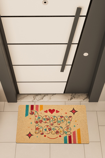Dormot Deas Home, Digital Printing, Happy Home Colorful Pattern Themed, Door Mat