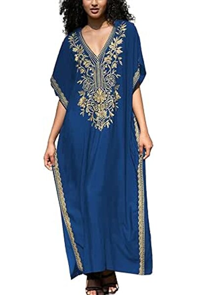 YouKD Embroidered Floral Kaftan Bohemian Beach Dress Bikini Coverups Long Bat...