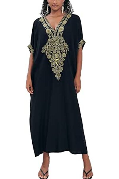 YouKD Embroidered Floral Kaftan Bohemian Beach Dress Bikini Coverups Long Bat...