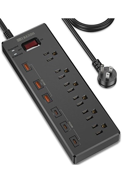 HITRENDS سلك تمديد بطول 1.8 متر مع منافذ USB، شريط طاقة بـ 4 مخارج مع 3 منافذ...