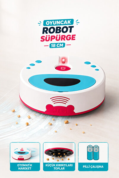 TRENDZONE Pilli Sesli Işıklı Oyuncak Robot Süpürge 18cm – Küçük Kırıntıları T...