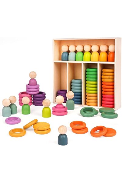 Soofam Rainbow Wooden Peg Dolls Counting Toys, Montessori Wooden Color Sortin...