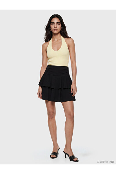 LC Waikiki Lcw Vision Black Layered Mini Skirt with Elastic Waist and Shorts