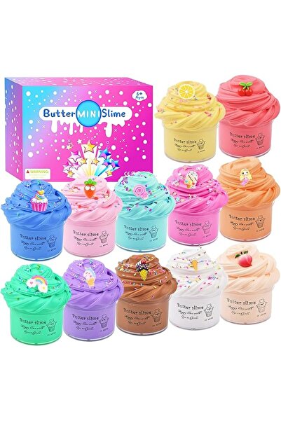 GENERAL Fluffy Slime Kit, Pack of 12 Butter Slime Kits, Includes Rainbow Unic...