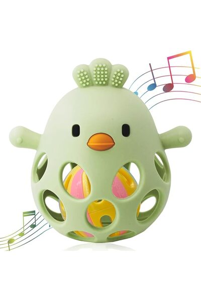 GENERAL Baby Teething Chick Toy, Upgraded Easy Grasp Silicone Teething Rattle...