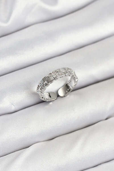 SORA GROUP Brass Silver Color Zircon Stone Inlaid Women's Ring
