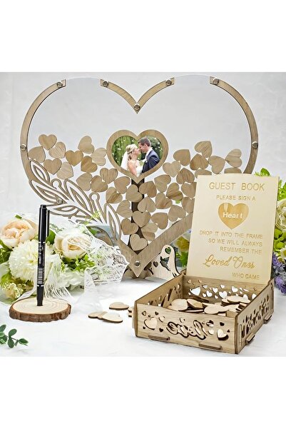 GENERAL Wedding Guest Book Alternative - Rustic Heart Shaped Wooden Guest Boo...