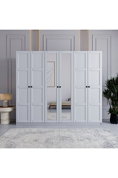 miracool Karin 6 Kapılı Dolap / %100 MDF / Modern Tasarım / Beyaz / 6 Kapaklı...