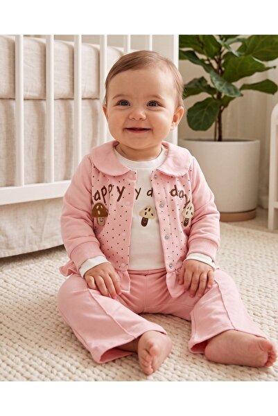Egelite Baby Girl Stylish 3-Piece Cardigan Set with Mushroom Detail, Sweatshi...