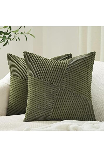Tazweeq 2 Pack Decorative Throw Pillow Covers, Soft Corduroy Striped Patchwor...