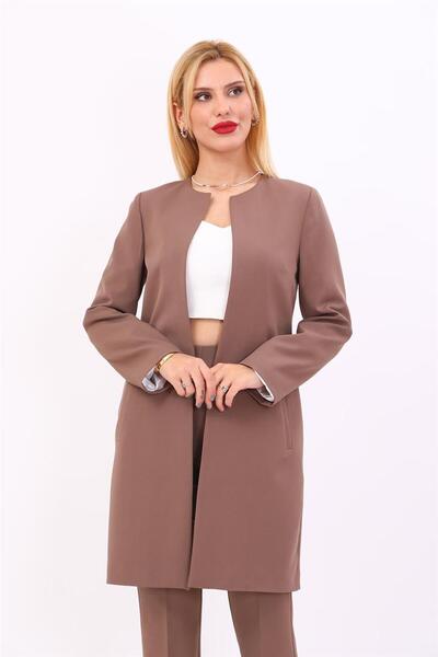 ÖNDER ÖZSOY Zero Collar Plain Long Coat-Brown