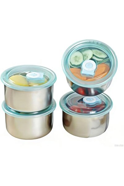 Generic Steel Food Storage Containers Set of 4, Leakproof Portable Metal Bins...