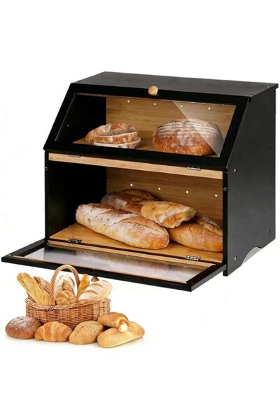 Generic Layer Bamboo Bread Box for Kitchen Countertop, Large Capacity Bread S...