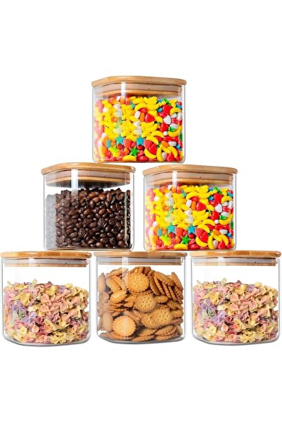 Generic of 6 Square 800ml kitchen storage containers set, glass jar for kitch...