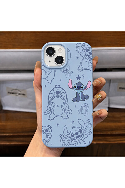 MustCase iPhone 13 / 14 / 15 Uyumlu Bebe Mavi Stitch Desenli Sevimli Karakter...