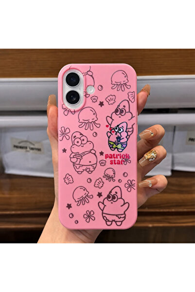 MustCase iPhone 16 / 17 Uyumlu Pembe Patrick Star Deniz Temalı Sevimli Desenl...
