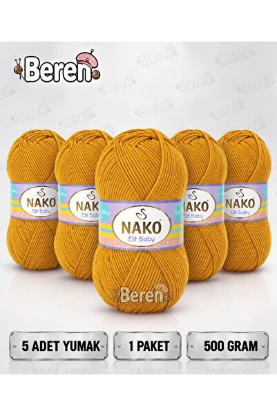 NAKO Elit Baby - 1636 Shiny Gold - 5-Pack - 100Gr/250M - Baby Yarn - Anti-Pil...