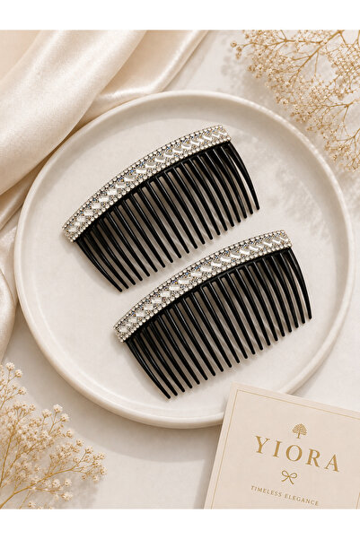 yiora Elegance Premium Series Silver Crystal Bead Detailed Black Body Comb Bu...