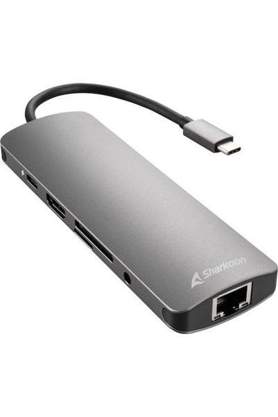 SHARKOON Σταθμός σύνδεσης USB-C με HDMI 4K PD Ethernet Γκρι (4044951026739)