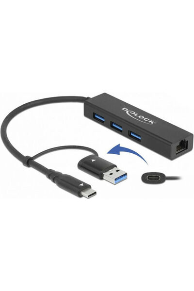 DELOCK Διανομέας USB 3 Θυρών USB 3.2 με σύνδεση USB-C και Ethernet Κωδικός: 6...