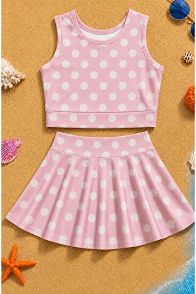 falcomini Girl's Swimsuit with Skirt and Shorts, 2-Piece Set, 3/12 Years Old