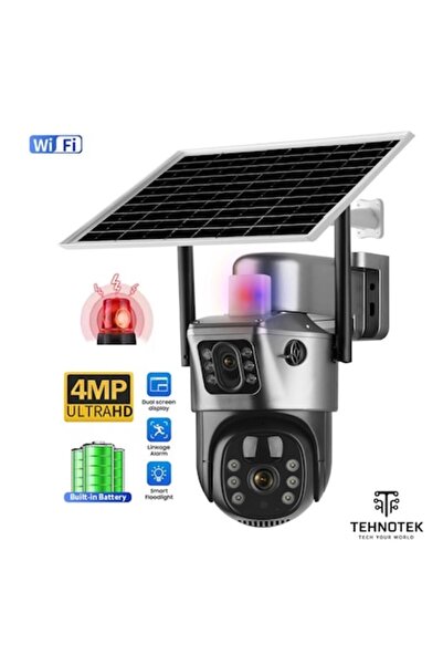 TehnoTek Cameră de supraveghere solară WI-FI, rezoluție 2K, lentilă dublă, vi...