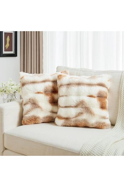 NIUBI Throw Pillow, Decorative 18x18 Inch Set of 2, Soft Fuzzy Faux Rabbit Fu...