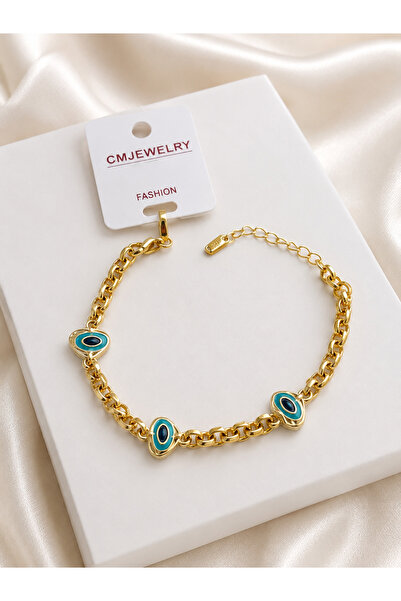 Belasso Cm Gold Color 3-Piece Evil Eye Beaded Chain Women's Bracelet