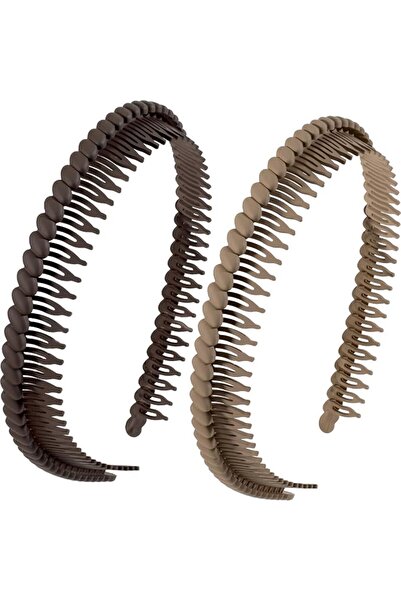 ELECDON 2 Pcs Non-Slip Headbands with Teeth (4.3''×0.7'', Khaki & Coffee) - C...