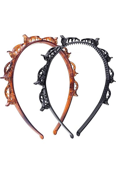 Tazweeq 2 Pcs Headband With Clips, Bangs Hairstyle Hair Clip Headband with 8 ...