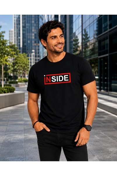 ETİFA تي شيرت Inside Premium للجنسين مصنوع من القطن بنسبة 100%، تي شيرت أسود عصري