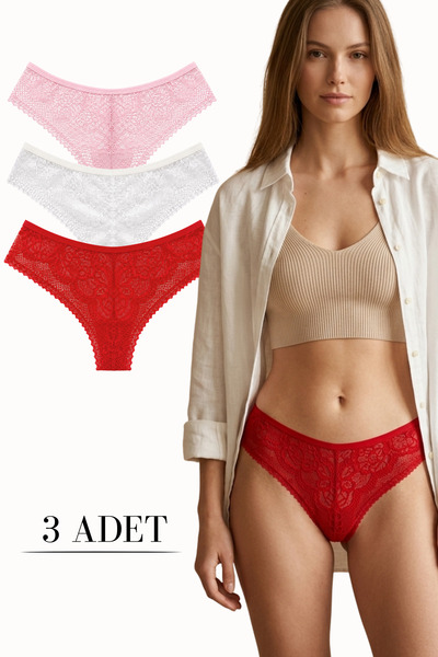 LİBELLA İÇ GİYİM Women's Lace Front and Back Brazilian Panties Lycra Mixed Co...