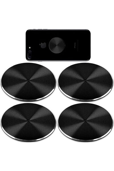 Generic 4-Pack Magnetic Phone Mount Plates - Round Black Metal Discs with Str...
