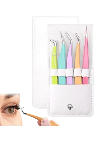 KASTWAVE 5-Piece Eyebrow & Eyelash Tweezers Set, Stainless Steel Tips for Pre...