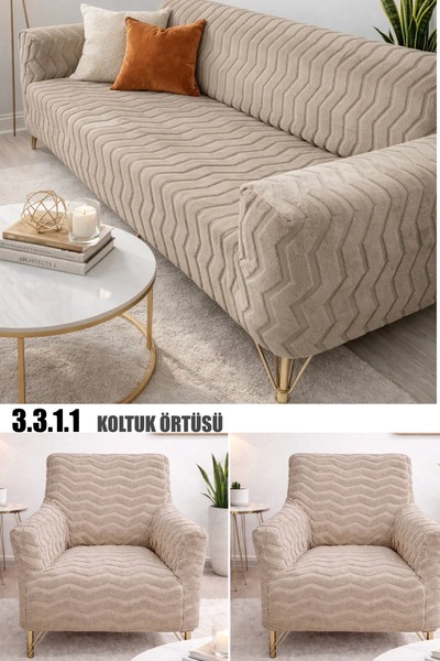 ÖZMAKAN Wellsoft Sofa Cover, Sofa Cover Set 3.3.1.1 Set Cream Color
