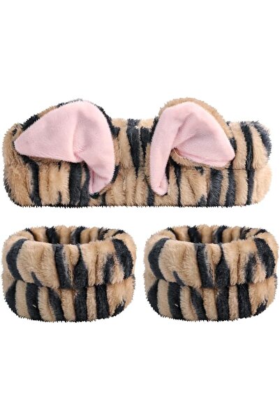 TERRIFI Face Wash Headband with Wrist Bands, Cute Cat Ear Coral Fleece Spa He...