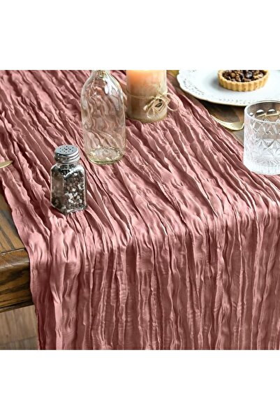 Artoid Mode Boho Blush Pink Gauze Wedding Cheesecloth Table Runner, 35x120 In...