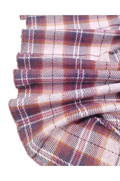 Kumaş Parça Burgundy Pink Mustard Plaid Jacquard Interlock Fabric Soft and St...