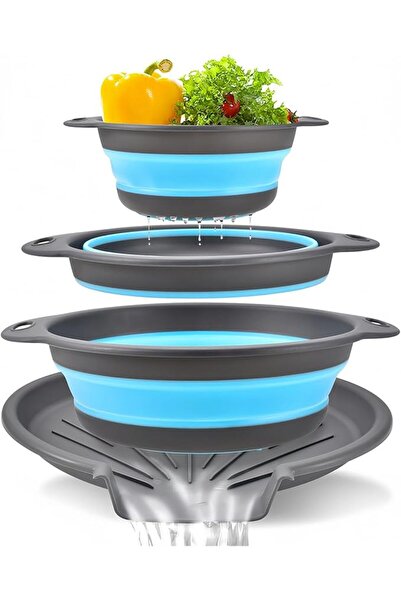 TERRIFI Collapsible Colander, 3-Pack Foldable Kitchen Strainers with Over-Sin...