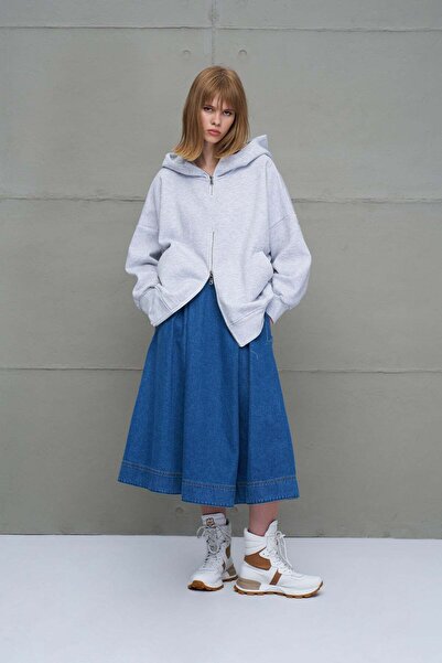 #vdr viadellerose Gray Melange Zippered Hooded Oversize Sweatshirt 18285