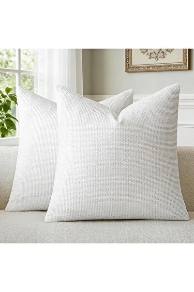 Yelajoy 2 Pack 45x45cm Chenille Throw Pillow Covers, Modern Boho Farmhouse Cr...