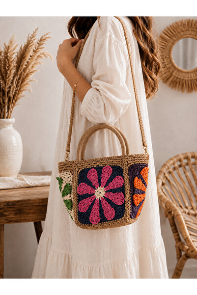 zümal tekstil tasarım Bohemian Design Hand-Knitted Paper Rope Colorful Bag