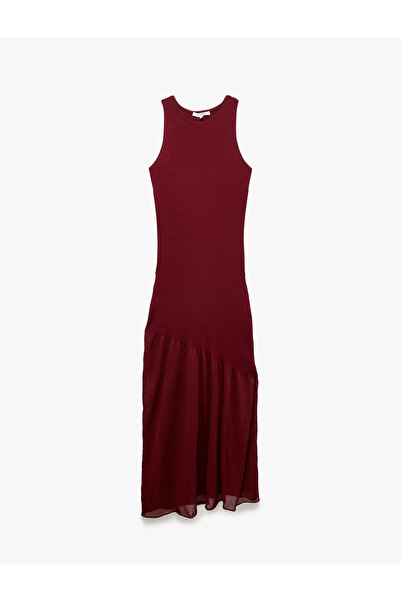 Koton Slim Fit Tulle Detailed Viscose Sleeveless Crew Neck Long Knitwear Dress