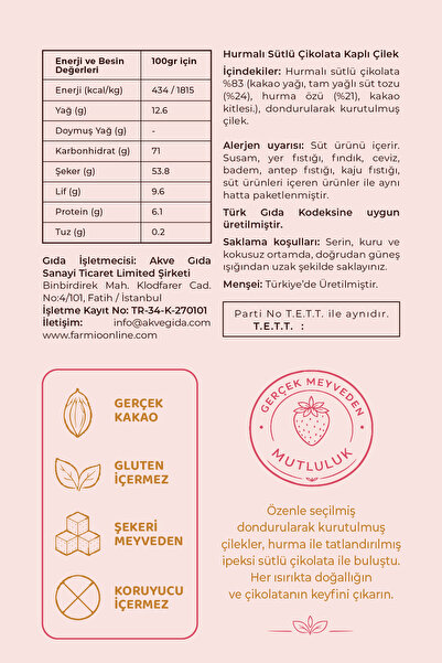 FARMİO İlave Şekersiz Çikolata Kaplı Çilek - 70gr Teneke Kutu