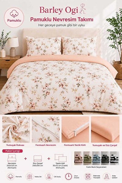 Barley Ogi Cotton Double Duvet Cover Set Patterned 200X220 Floral