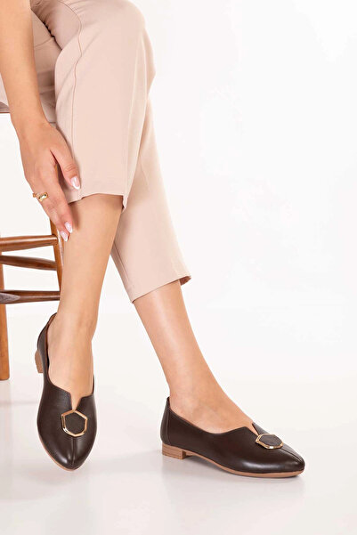 Gondol Genuine Leather Women's Daily Ballerina Shoes Esl.319 Brown