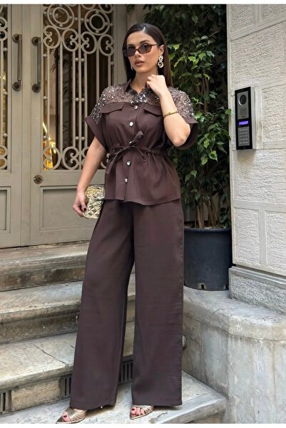 Ruby Omuz Pul Payet Detaylı Alt Üst Takım