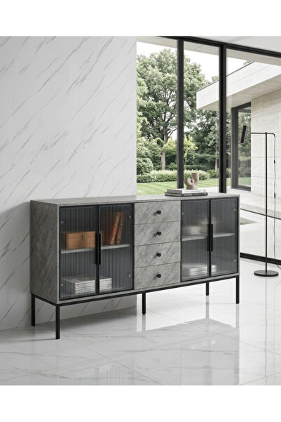 DEC61 Modern Wooden Buffet Cabinet and Storage Cupboard with Glass Doors