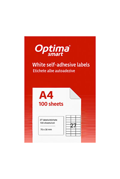 Optima Self-adhesive White Labels 27/A4, 70 X 30 Mm, 100 Sheets/Top, Smart Sm...